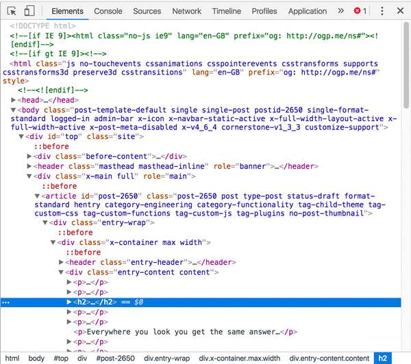 Chrome Inspect panel HTML code
