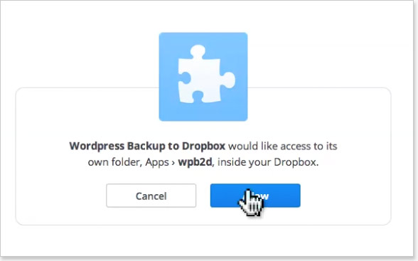 Authorize WordPress backup to Dropbox